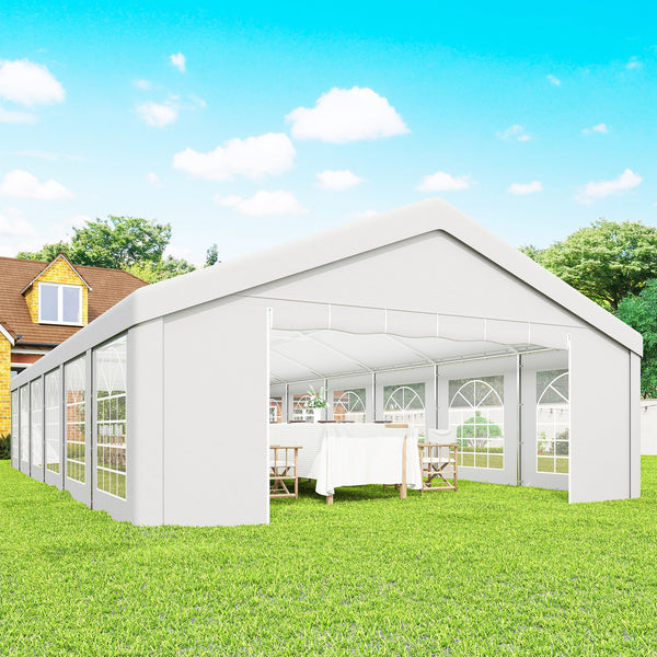20' x 40' Heavy Duty Party Tent and Carport, Galvanized Outdoor Canopy Tent Event Tent with 12 Removable Window Sidewalls for Parties, Wedding, Events, BBQ, White