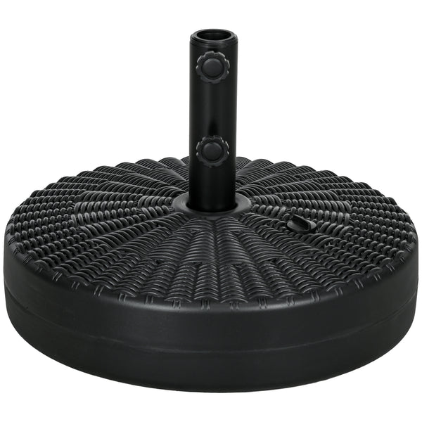 Garden Parasol Base with Rattan Effect, 22kg Water or 29kg Sand Filled, Heavy Duty HDPE Umbrella Stand, Fillable Parasol Stand for 38mm, 48mm Poles, Black