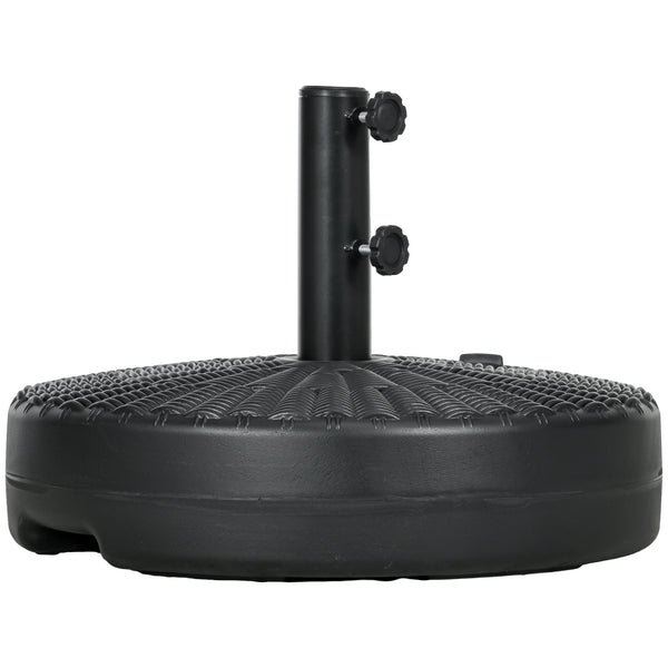 Garden Parasol Base with Rattan Effect, 22kg Water or 29kg Sand Filled, Heavy Duty HDPE Umbrella Stand, Fillable Parasol Stand for 38mm, 48mm Poles, Black