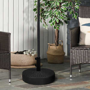 Garden Parasol Base with Rattan Effect, 22kg Water or 29kg Sand Filled, Heavy Duty HDPE Umbrella Stand, Fillable Parasol Stand for 38mm, 48mm Poles, Black