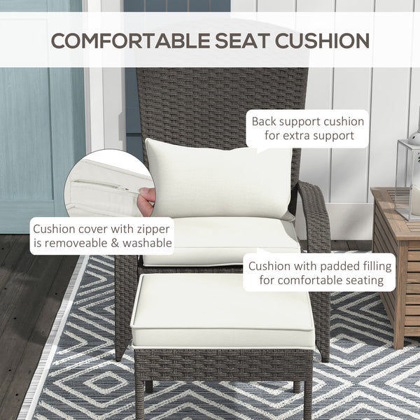 Wicker Adirondack Chair with Ottoman, Patio Cushioned Muskoka Chair, Outdoor Fire Pit Chair with High-back and Armrests, for Deck, Garden, Backyard, Grey/Cream White