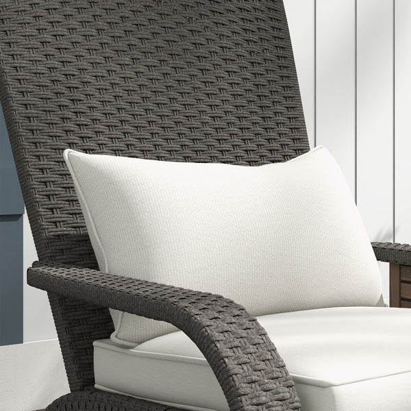 Wicker Adirondack Chair with Ottoman, Patio Cushioned Muskoka Chair, Outdoor Fire Pit Chair with High-back and Armrests, for Deck, Garden, Backyard, Grey/Cream White