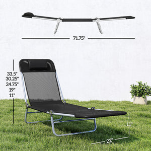 Folding Chaise Lounge Chair, Pool Sun Tanning Chair, Outdoor Lounge Chair with Reclining Back, Breathable Mesh Seat, Headrest for Beach, Yard, Patio, Black