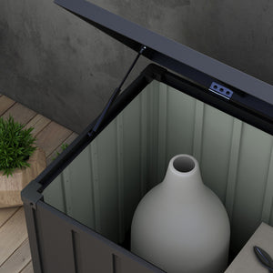 119 Gallon Deck Box, Outdoor Storage Box with Wheels and Handles, Lockable Galvanised Steel Outside Storage Container for Tools, Cushions, Dark Grey