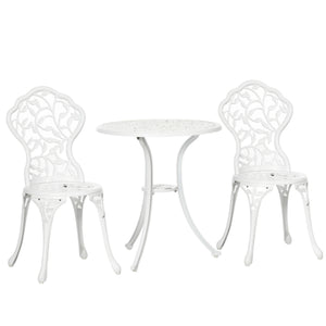 3 Pieces Bistro Set, Patio Table and Chairs with Cast Aluminum Frame for Garden, Balcony, Porch, White