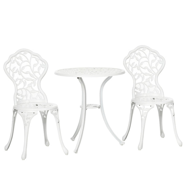 3 Pieces Bistro Set, Patio Table and Chairs with Cast Aluminum Frame for Garden, Balcony, Porch, White