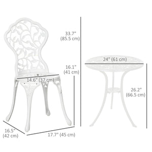 3 Pieces Bistro Set, Patio Table and Chairs with Cast Aluminum Frame for Garden, Balcony, Porch, White