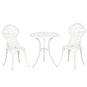 3 Pieces Bistro Set, Patio Table and Chairs with Cast Aluminum Frame for Garden, Balcony, Porch, White