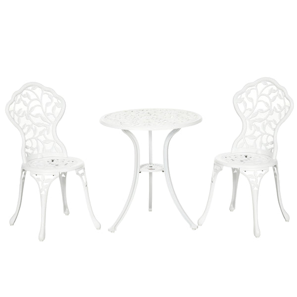 3 Pieces Bistro Set, Patio Table and Chairs with Cast Aluminum Frame for Garden, Balcony, Porch, White