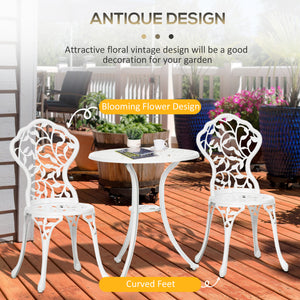 3 Pieces Bistro Set, Patio Table and Chairs with Cast Aluminum Frame for Garden, Balcony, Porch, White