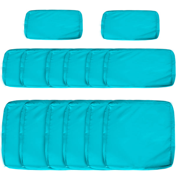 14Pcs Outdoor Cushion Covers, Patio Cushion Covers Replacement for Rattan Sofa Set - No Cushion Included, Light Blue