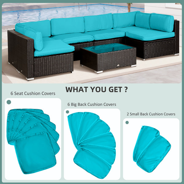 14Pcs Outdoor Cushion Covers, Patio Cushion Covers Replacement for Rattan Sofa Set - No Cushion Included, Light Blue