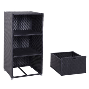 Outdoor Storage Cabinet, Patio Storage Box Rack Rattan Wicker Pool Towel Valet Organizer Poolside Garden Lawn Bathroom Furniture Shelf w/ Shelf Drawer, Dark Brown