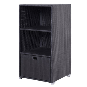 Outdoor Storage Cabinet, Patio Storage Box Rack Rattan Wicker Pool Towel Valet Organizer Poolside Garden Lawn Bathroom Furniture Shelf w/ Shelf Drawer, Dark Brown