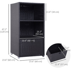 Outdoor Storage Cabinet, Patio Storage Box Rack Rattan Wicker Pool Towel Valet Organizer Poolside Garden Lawn Bathroom Furniture Shelf w/ Shelf Drawer, Dark Brown