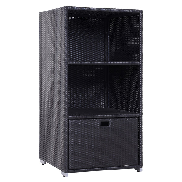 Outdoor Storage Cabinet, Patio Storage Box Rack Rattan Wicker Pool Towel Valet Organizer Poolside Garden Lawn Bathroom Furniture Shelf w/ Shelf Drawer, Dark Brown