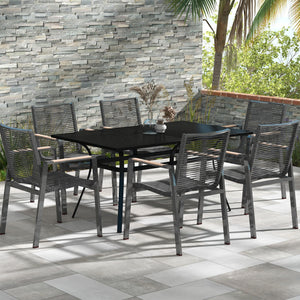 Patio Table, 59" x 35" Rectangle Outdoor Dining Table for 6 People with Steel Legs, Metal Tabletop, for Garden, Backyard, Lawn, Balcony, Black