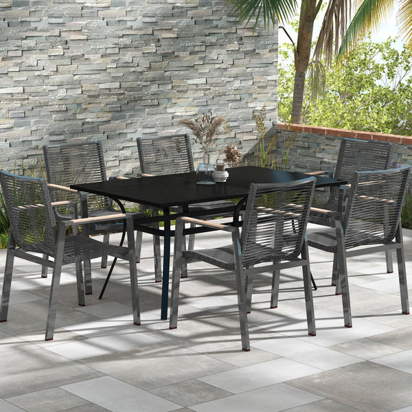 Patio Table, 59" x 35" Rectangle Outdoor Dining Table for 6 People with Steel Legs, Metal Tabletop, for Garden, Backyard, Lawn, Balcony, Black