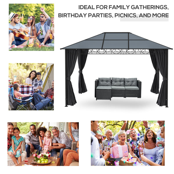 13' x 10' Polycarbonate Hardtop Gazebo Canopy, Outdoor Patio Gazebo with Aluminum Frame & Curtains, Dark Grey
