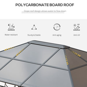 13' x 10' Polycarbonate Hardtop Gazebo Canopy, Outdoor Patio Gazebo with Aluminum Frame & Curtains, Dark Grey