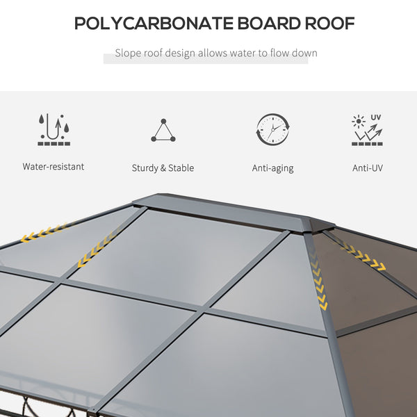 13' x 10' Polycarbonate Hardtop Gazebo Canopy, Outdoor Patio Gazebo with Aluminum Frame & Curtains, Dark Grey