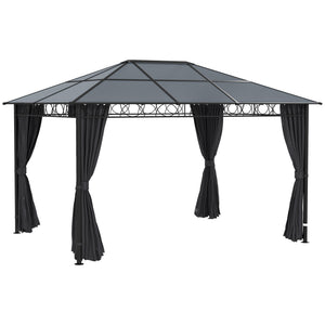 13' x 10' Polycarbonate Hardtop Gazebo Canopy, Outdoor Patio Gazebo with Aluminum Frame & Curtains, Dark Grey