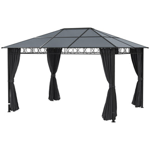 13' x 10' Polycarbonate Hardtop Gazebo Canopy, Outdoor Patio Gazebo with Aluminum Frame & Curtains, Dark Grey