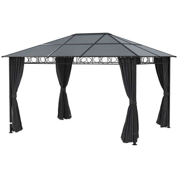 13' x 10' Polycarbonate Hardtop Gazebo Canopy, Outdoor Patio Gazebo with Aluminum Frame & Curtains, Dark Grey
