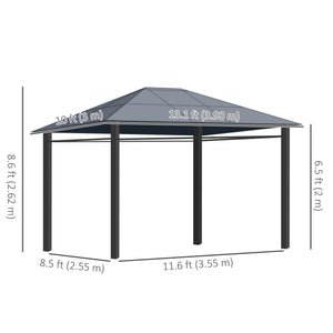 13' x 10' Polycarbonate Hardtop Gazebo Canopy, Outdoor Patio Gazebo with Aluminum Frame & Curtains, Dark Grey