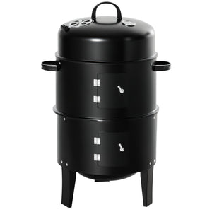 Vertical Charcoal BBQ Smoker, 3-in-1 16" Round Charcoal Barbecue Grill with 2 Cooking Area, and Thermometer for Outdoor Camping Picnic Backyard Cooking, Black