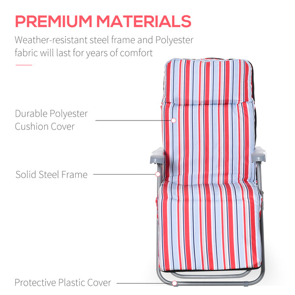 Set of 2 Garden Sun Lounger, Outdoor Reclining Seat Cushioned Seat, Foldable Adjustable Recliner, Grey and Red