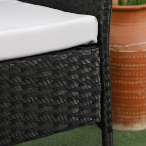 2-Seat Patio Furniture with Tea Table, Outdoor PE Rattan Wicker Loveseat with Padded Cushions and Tempered Glass Top for Garden, Porch, Poolside, Light Grey