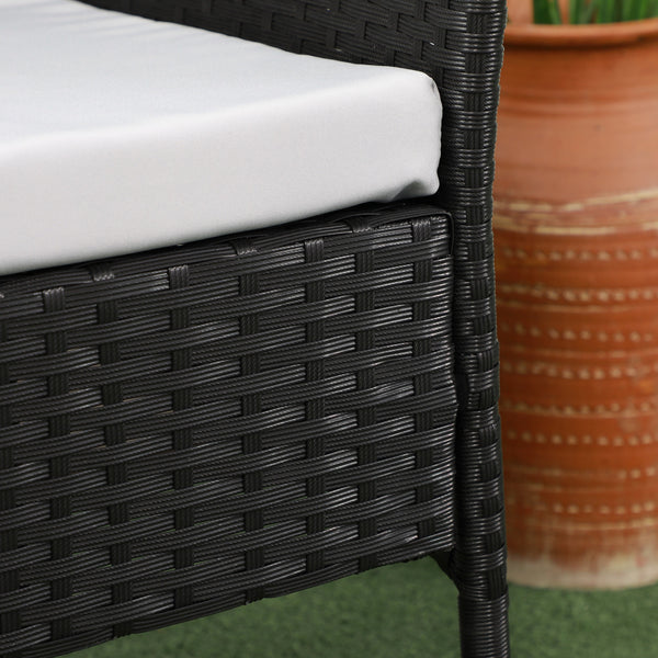 2-Seat Patio Furniture with Tea Table, Outdoor PE Rattan Wicker Loveseat with Padded Cushions and Tempered Glass Top for Garden, Porch, Poolside, Light Grey
