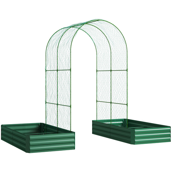 Raised Garden Bed with Arch Trellis for Climbing Plants, Flowers, Herbs, Vegetables, Galvanized Raised Bed Kit Outdoor Garden Box with Trellis for Garden, Patio, Backyard
