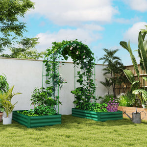 Raised Garden Bed with Arch Trellis for Climbing Plants, Flowers, Herbs, Vegetables, Galvanized Raised Bed Kit Outdoor Garden Box with Trellis for Garden, Patio, Backyard