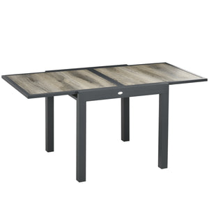 Extending Garden Table, Outdoor Dining Table for 6, Aluminium Frame Rectangular Patio Table with Plastic Board Tabletop,80/160L x 80W x 75H cm, Beige