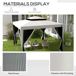 10' x 10' Canopy Tent, Party Tent with Mesh Netting and Double Tier Roof for Backyard, Garden, Patio, Outdoor, Grey