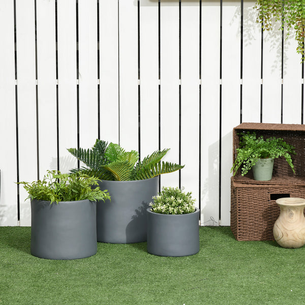 Set of 3 Outdoor Planter Set, 13/11.5/9 in, Flower Pots with Drainage Holes, Outdoor Plant Pots for Patio, Yard, Garden