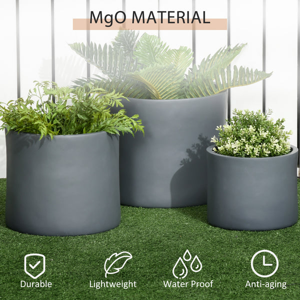 Set of 3 Outdoor Planter Set, 13/11.5/9 in, Flower Pots with Drainage Holes, Outdoor Plant Pots for Patio, Yard, Garden