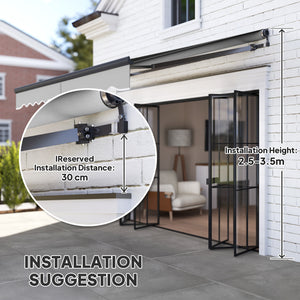 3 x 2.5m Electric Awning with Remote Controller, Aluminium Frame DIY Retractable Awning, UV30+ Sun Shade Canopy for Garden Patio Deck Door Window, Light Grey