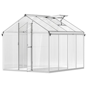 6 x 8ft Polycarbonate Greenhouse with Rain Gutters, Large Walk-In Green House with Door and Window, Garden Plants Grow House with Aluminium Frame and Foundation