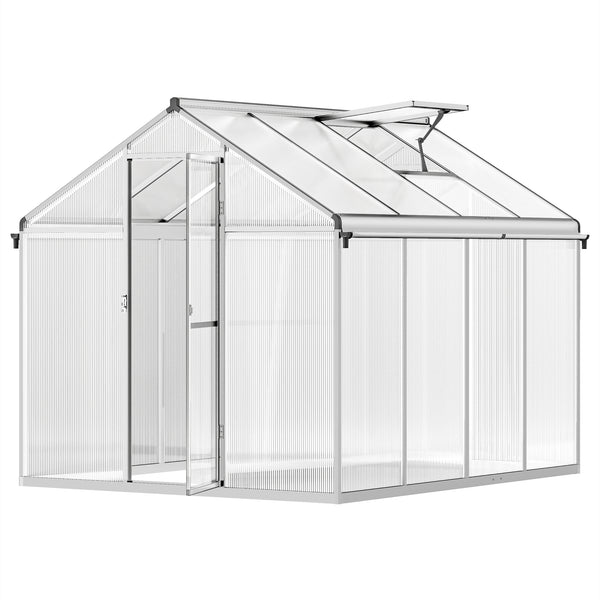 6 x 8ft Polycarbonate Greenhouse with Rain Gutters, Large Walk-In Green House with Door and Window, Garden Plants Grow House with Aluminium Frame and Foundation