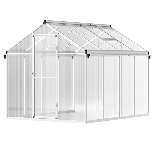 6 x 8ft Polycarbonate Greenhouse with Rain Gutters, Large Walk-In Green House with Door and Window, Garden Plants Grow House with Aluminium Frame and Foundation