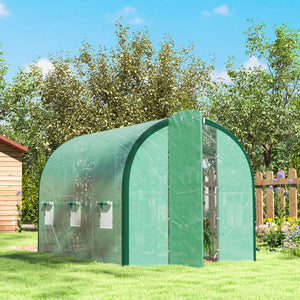 3 x 2(m) Walk-in Polytunnel Greenhouse with Upgraded Structure, 2 Hinged Doors, 6 Mesh Windows, Tunnel Warm House Tent with UV-resistant PE Cover, Green