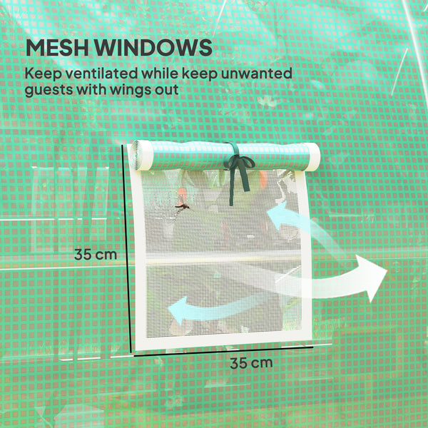 3 x 2(m) Walk-in Polytunnel Greenhouse with Upgraded Structure, 2 Hinged Doors, 6 Mesh Windows, Tunnel Warm House Tent with UV-resistant PE Cover, Green