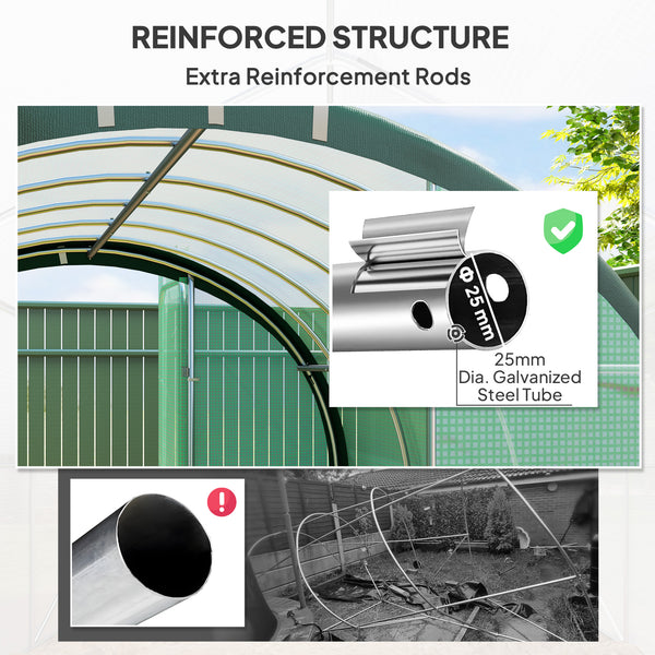 3 x 2(m) Walk-in Polytunnel Greenhouse with Upgraded Structure, 2 Hinged Doors, 6 Mesh Windows, Tunnel Warm House Tent with UV-resistant PE Cover, Green