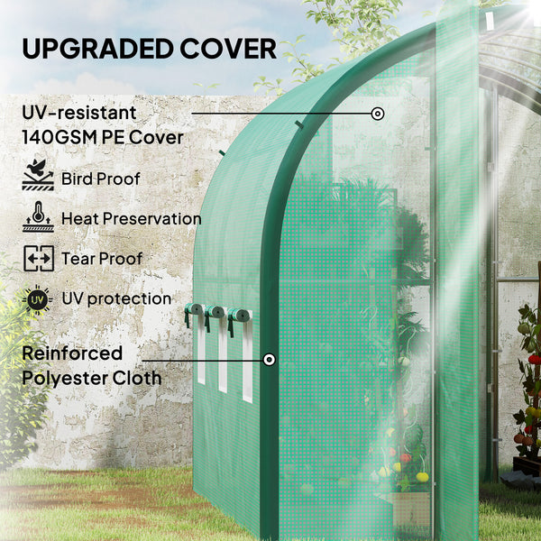 3 x 2(m) Walk-in Polytunnel Greenhouse with Upgraded Structure, 2 Hinged Doors, 6 Mesh Windows, Tunnel Warm House Tent with UV-resistant PE Cover, Green