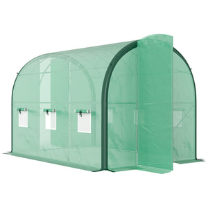 3 x 2(m) Walk-in Polytunnel Greenhouse with Upgraded Structure, 2 Hinged Doors, 6 Mesh Windows, Tunnel Warm House Tent with UV-resistant PE Cover, Green