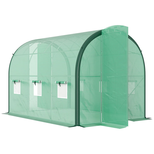 3 x 2(m) Walk-in Polytunnel Greenhouse with Upgraded Structure, 2 Hinged Doors, 6 Mesh Windows, Tunnel Warm House Tent with UV-resistant PE Cover, Green