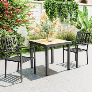 Set of 2 Garden Chairs, Stackable Outdoor Chairs with Metal Slatted Seat & Backrest, for Yard, Garden, Black